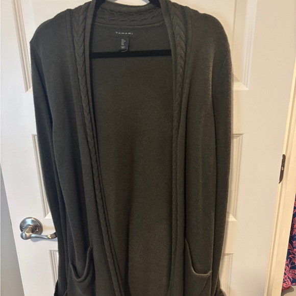 Tahari Sweaters - Tahari Olive Green Long Cardigan - excellent condition